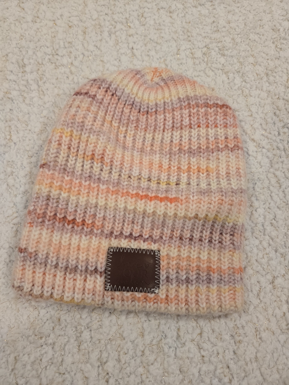 Love Your Melon Pastel Pink Multicolor Striped Knit Beanie